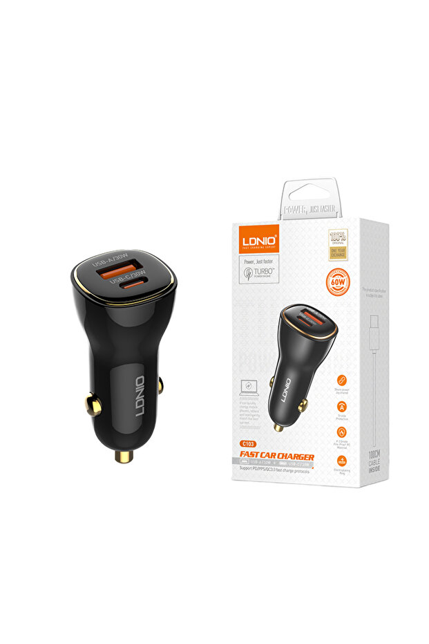 C 103 60W Fast Car Charger PD 30W + QC 30W Supports PD/PPS/QC