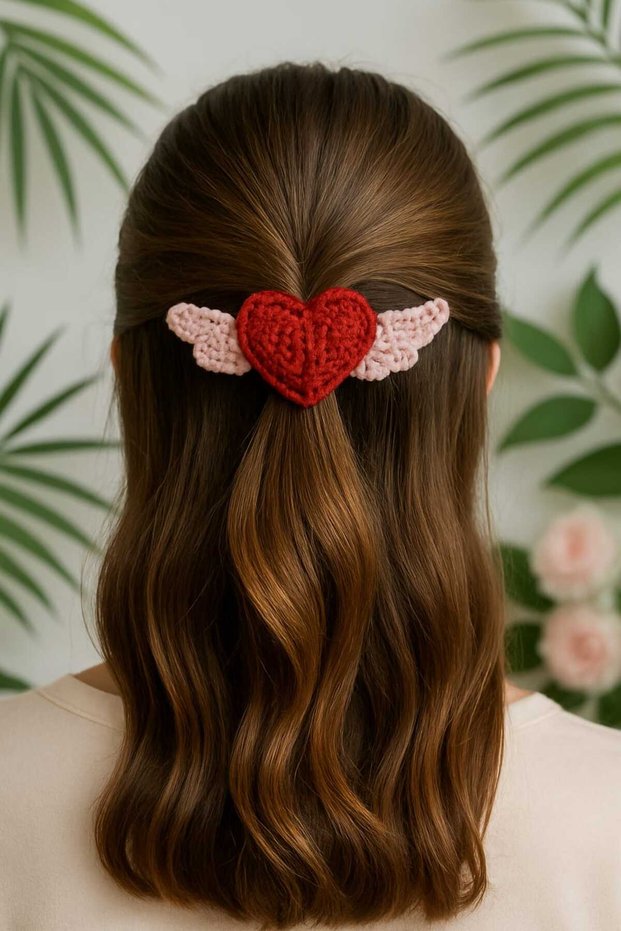 Angel Heart 2-Piece Handmade Clip 100% Cotton Antiallergic Hair Accessory Buckle