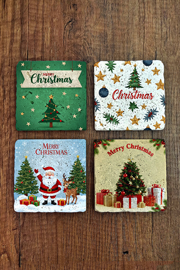 Natural Stone Coaster - Christmast New Year Printed 10X10Cm Ai Noel - Stone Coasters 524