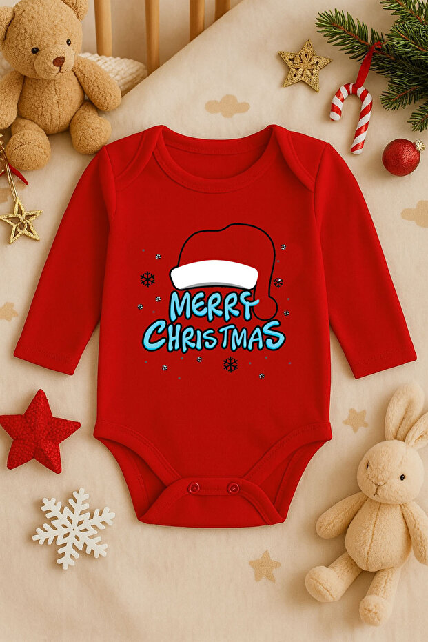 2026 New Year Christmas Printed Cotton Long Sleeve Snap Fastener Baby Red Bodysuit Undershirt Jumpsuit