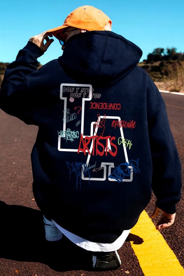 Men's Black Hooded Sweatshirt – Colorful Graffiti'Artists' Printed Oversized Hoodie