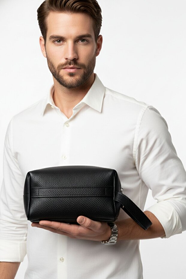 حقيبة يد رجالية أساسية سوداء بمقبضين - 3