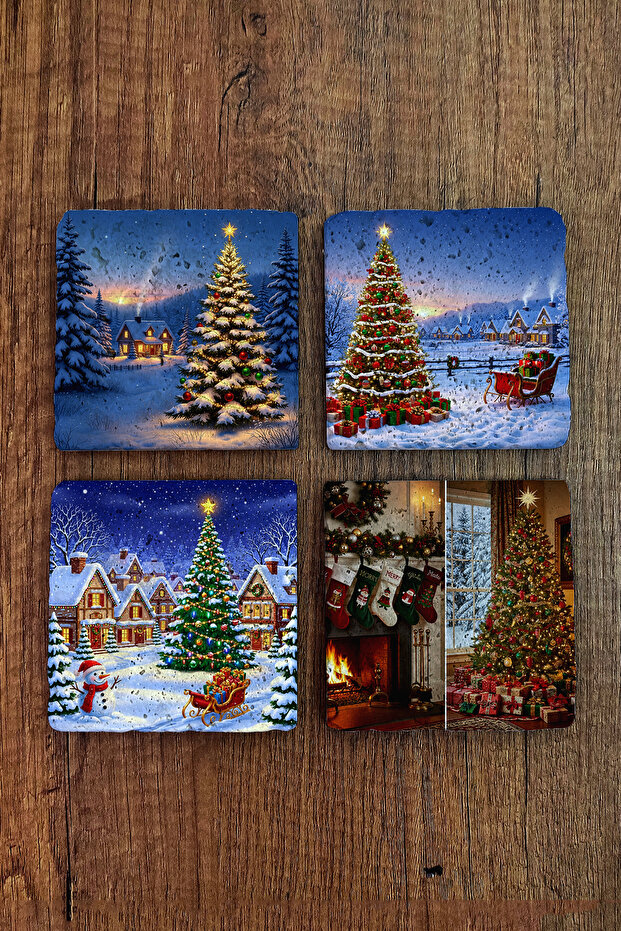 Natural Stone Coaster - Christmast New Year Printed 10X10Cm Ai Noel - Stone Coasters 534