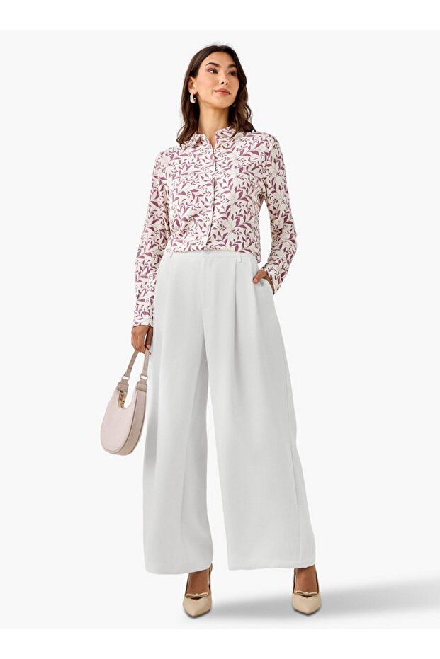 بنطلون واسع الأرجل بتصميم مطوي - 2