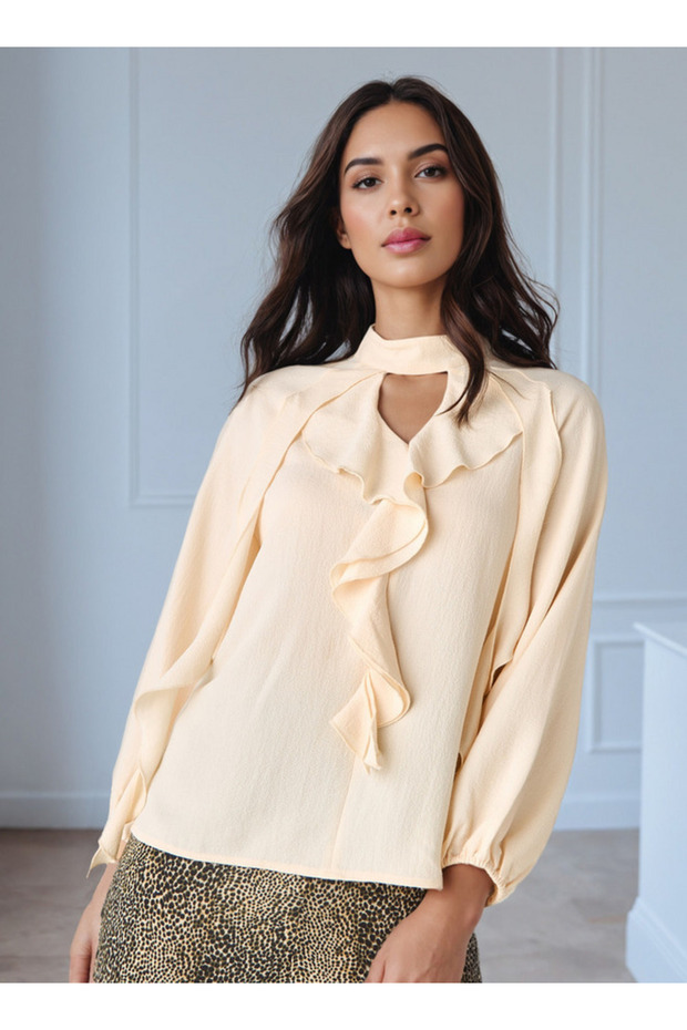 Ruffle Accent Top with Keyhole Neck