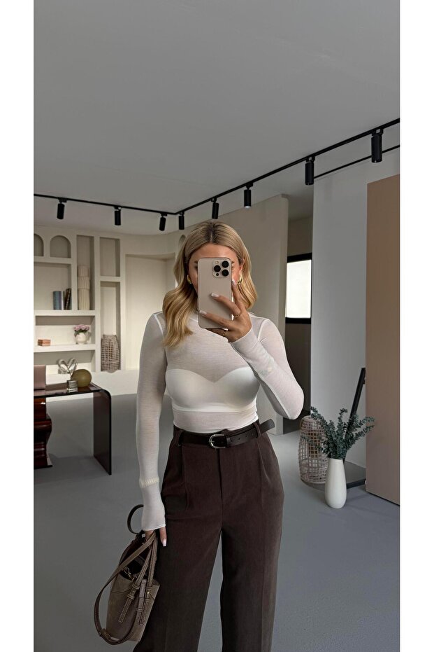 Turtleneck White Transparent Blouse