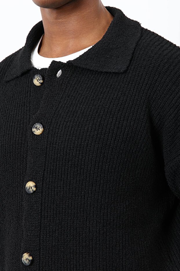 Siyah Örme Triko Erkek Hırka - 6