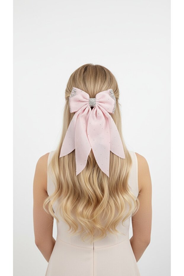 مشبك أوتوماتيكي بنمط فيونكة مرصعة بالأحجار اللامعة - 1