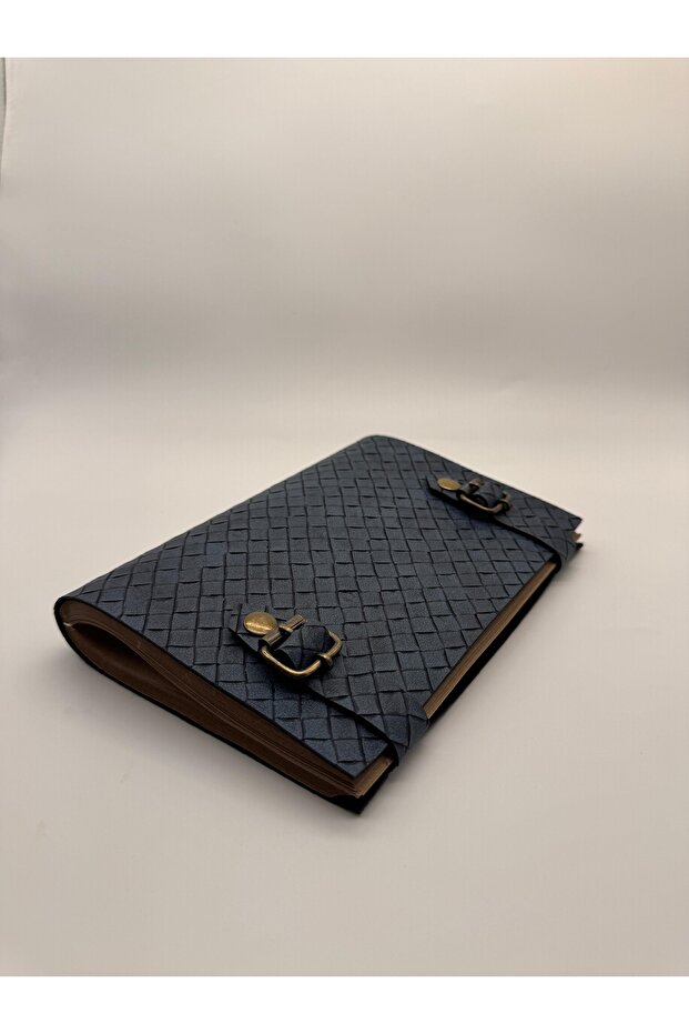 Faux Leather Diamond Pattern Notebook Navy Blue - 1