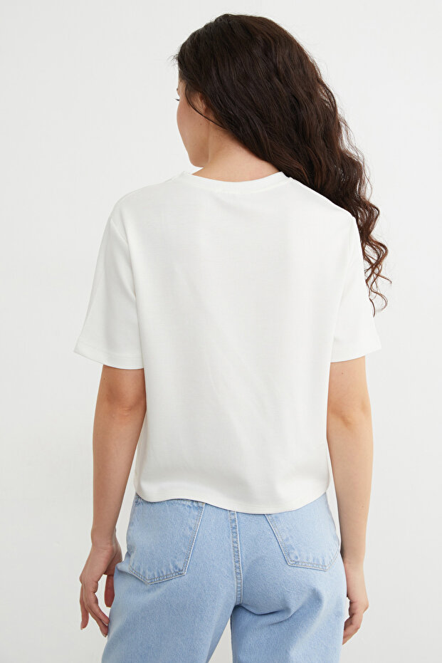 Basic Bisiklet Yaka Modal Tişört - 6