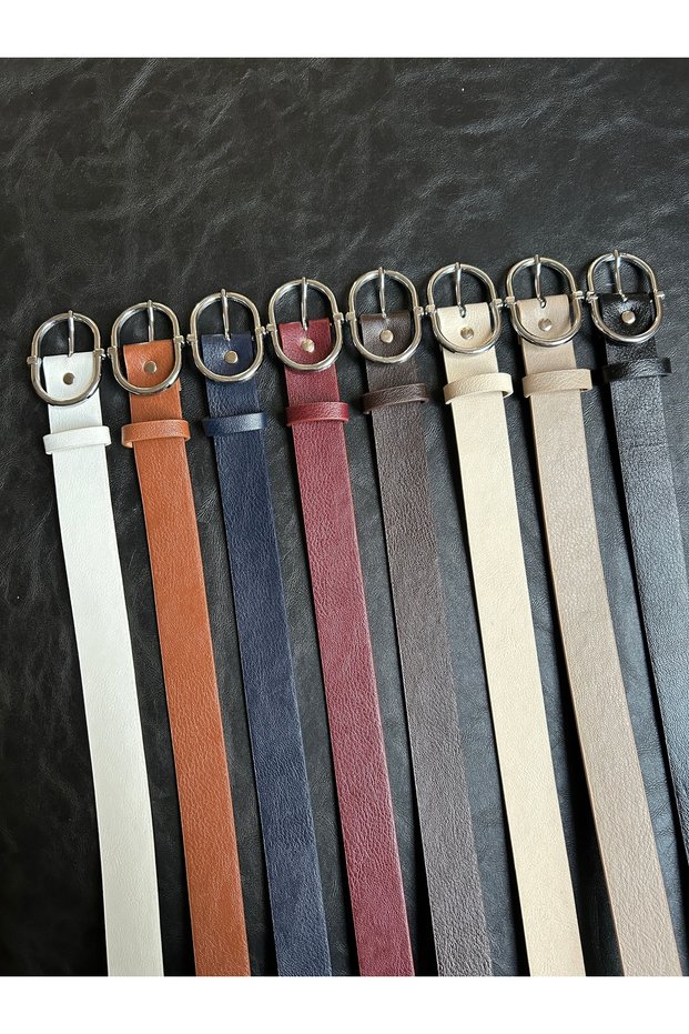 8-Piece Human Round Ring Pattern Women's Silver Buckle Belt Coat Belt Dress Belt Trouser Belt
