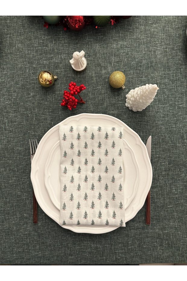 طقم مفرش طاولة رأس السنة بتأثير الكتان - 7