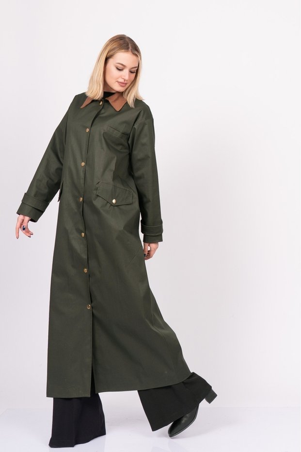 Women's Winter Khaki Stormguard Long Trench Coat Stylish Casual Comfortable 2629