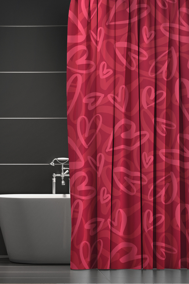 Bathroom Curtain, Red Pink Heart Pattern Shower Curtain, Bathtub Curtain, with Ring Gift 175X200Cm Bp-64