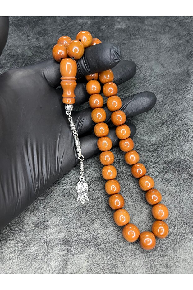 High-End Vintage Collectible Crimped Amber Prayer Beads