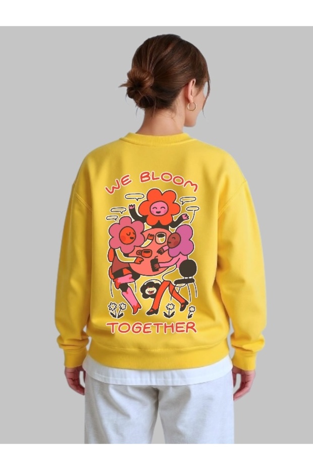 سويت شيرت بأكمام طويلة للجنسين We Bloom Together Transfer مطبوع مقاس كبير بياقة دائرية