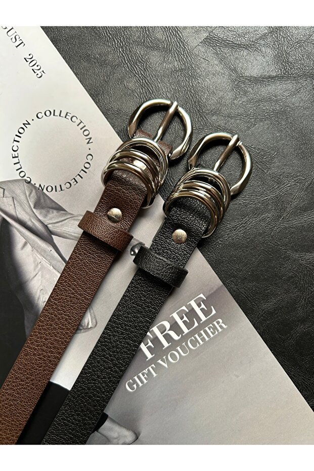 2-Piece Merge Multi-Ring Pattern Women's Silver Buckle Belt Coat Belt Dress Belt Trouser Belt