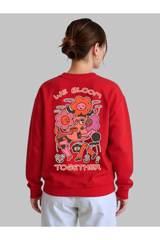 سويت شيرت بأكمام طويلة للجنسين We Bloom Together Transfer مطبوع مقاس كبير بياقة دائرية