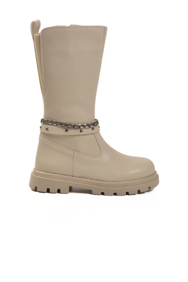 Beige Fleece Lined Zippered Girls' Boots Paris-26K F