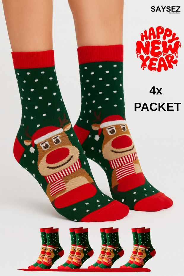 Unisex Christmas Patterned 4-Pack Colorful Socks Christmas Happy New Year