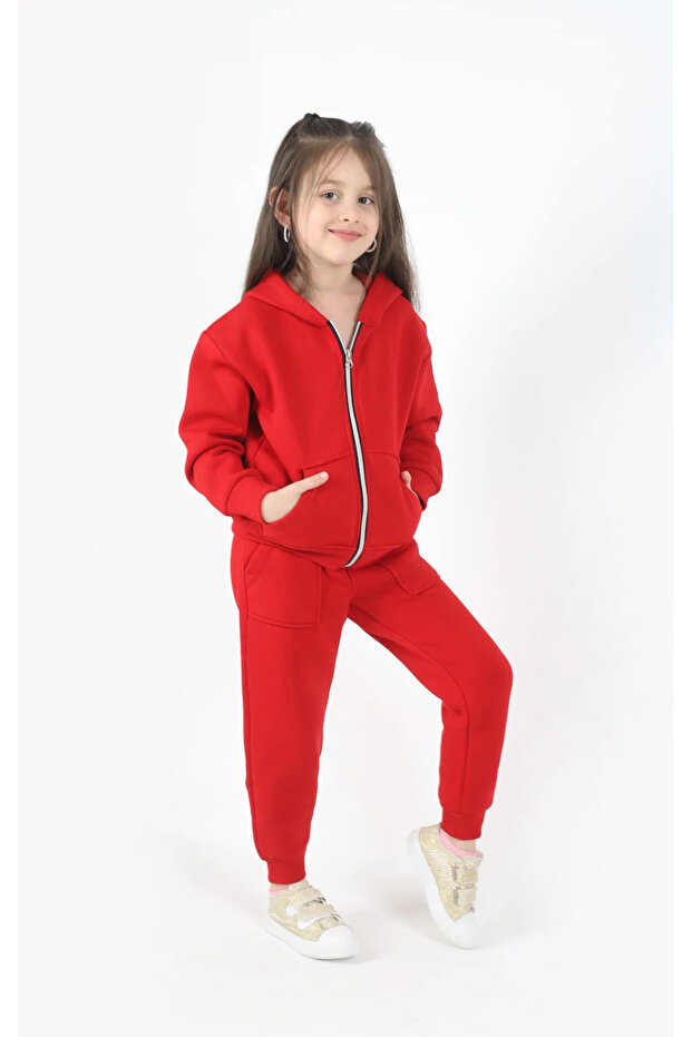 Girl's Zippered Hooded Tracksuit Set