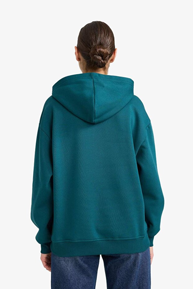 Relax Fit Kapüşonlu Basic Düz Kalın Sweatshirt D9935AX25WN - 5