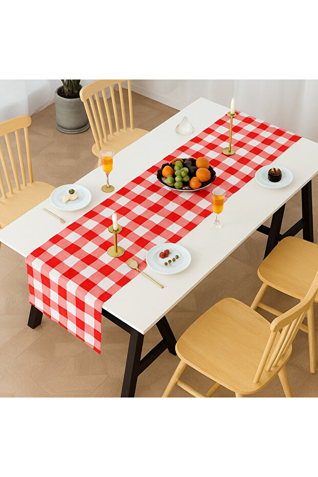 Large Gingham Patterned Runner Model 40X110 cm - 1