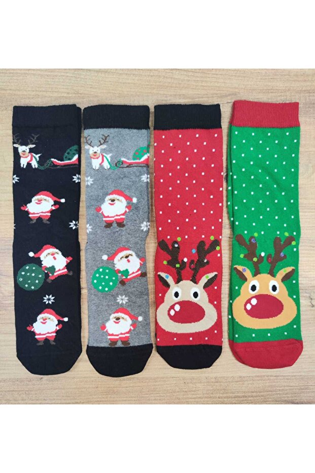 Women's 4 Pairs Christmas Patterned Cotton Stitch-Free Quality Socks