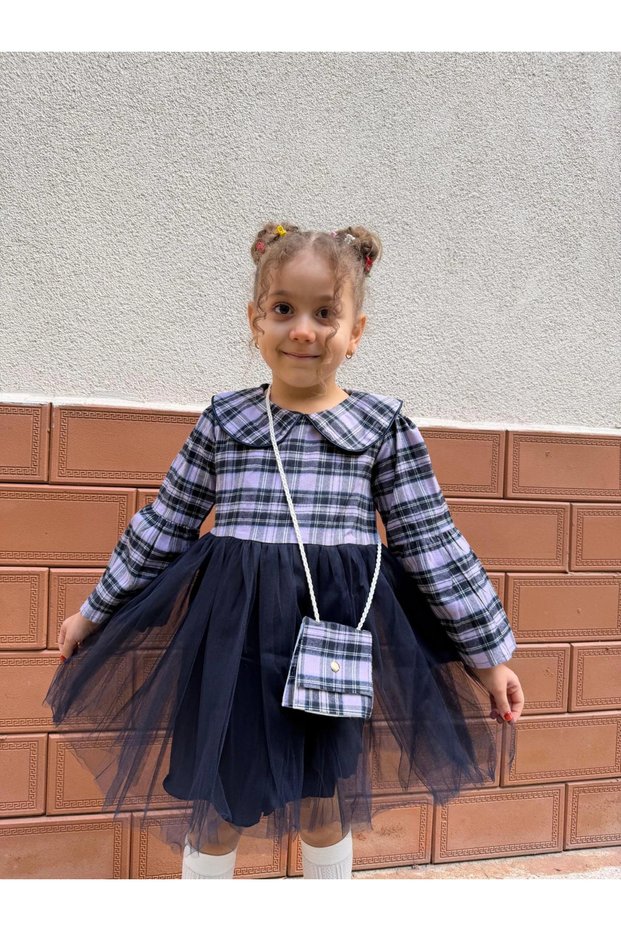 Baby Girl Dress Long Sleeve with Bag Birthday Party Wedding Special Occasion Evening Dress Girls' Clothing