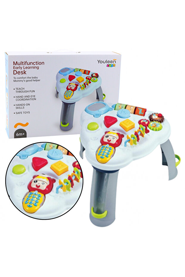 Interactive triangular educational table for children with telephone, sounds, lights - 1