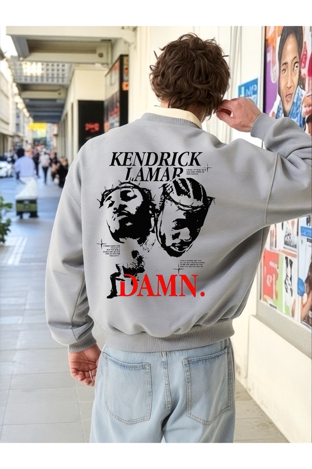 سويت شيرت يونيسكس بأكمام طويلة من Kendrick Damn Transfer مطبوع مقاس كبير بياقة دائرية
