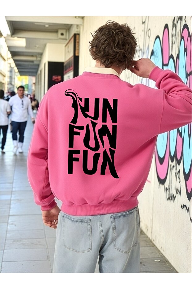 سويت شيرت للجنسين بأكمام طويلة من Fun Transfer مطبوع بياقة دراجة