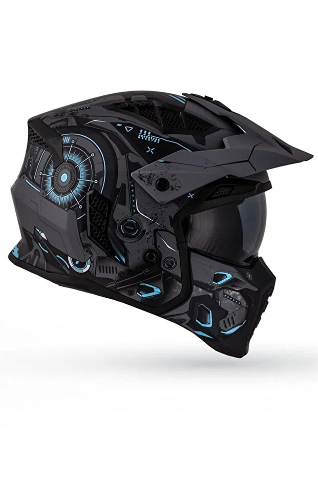 Helix Time Grey Mat Siyah-Mavi Modüler Kask - 2