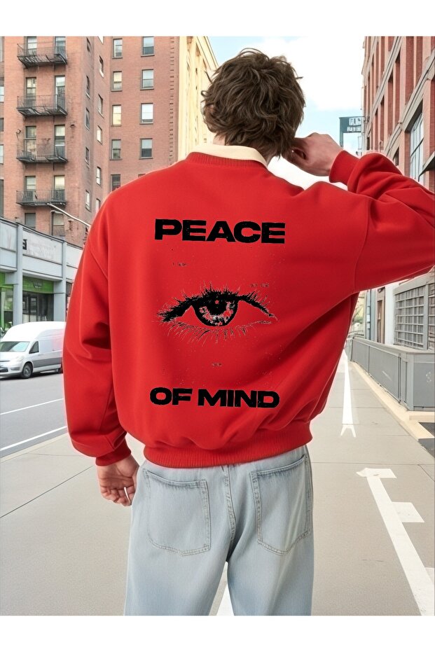 Unisex Long Sleeve Peace of Mind Transfer Printed Plus Size Crew Neck Sweatshirt