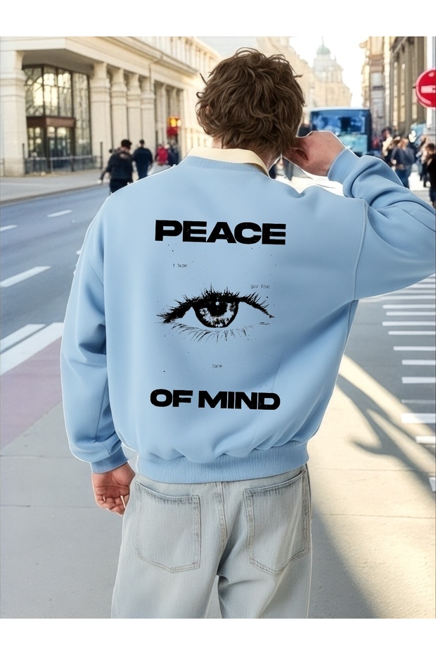 سويت شيرت للجنسين بأكمام طويلة من Peace of Mind Transfer مطبوع مقاس كبير بياقة دراجة هوائية