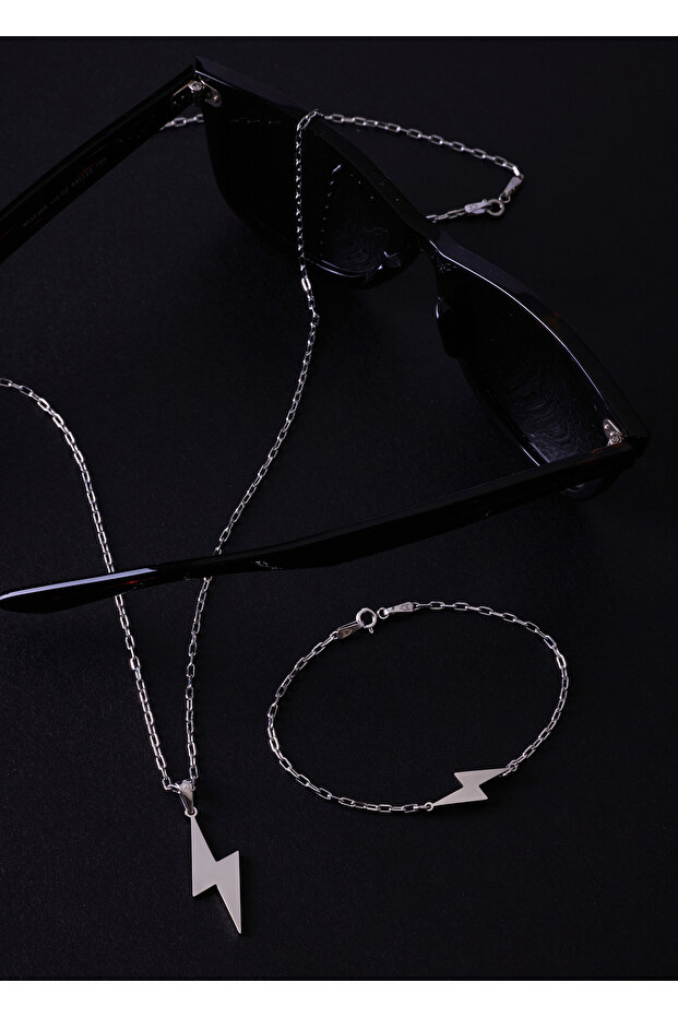 Gümüş Kaplama Şimşek Kolye - 4