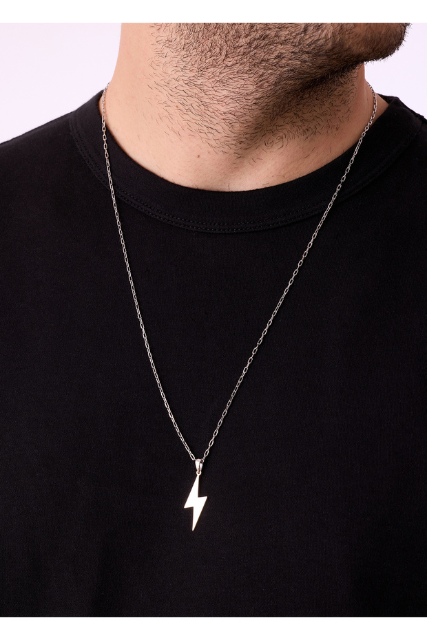 Gümüş Kaplama Şimşek Kolye - 2