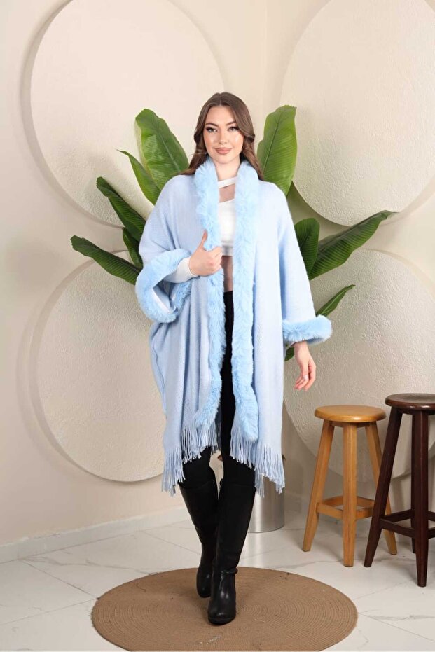 Triko Şardonlu Kürklü panço - 4