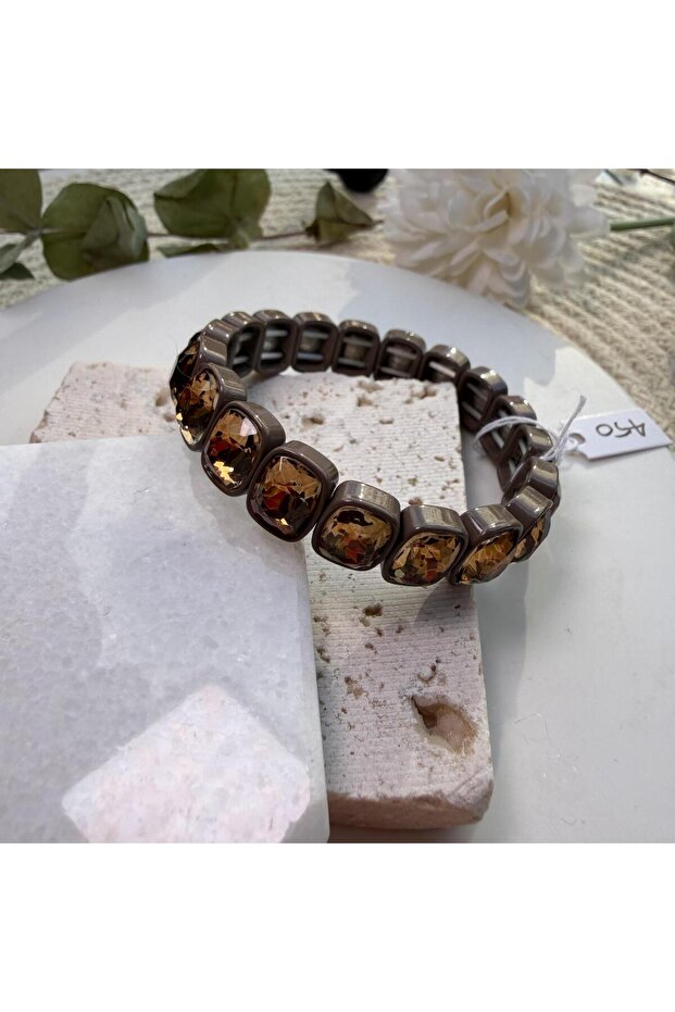 Bitter Brown Rectangular Stone Rubber Bracelet