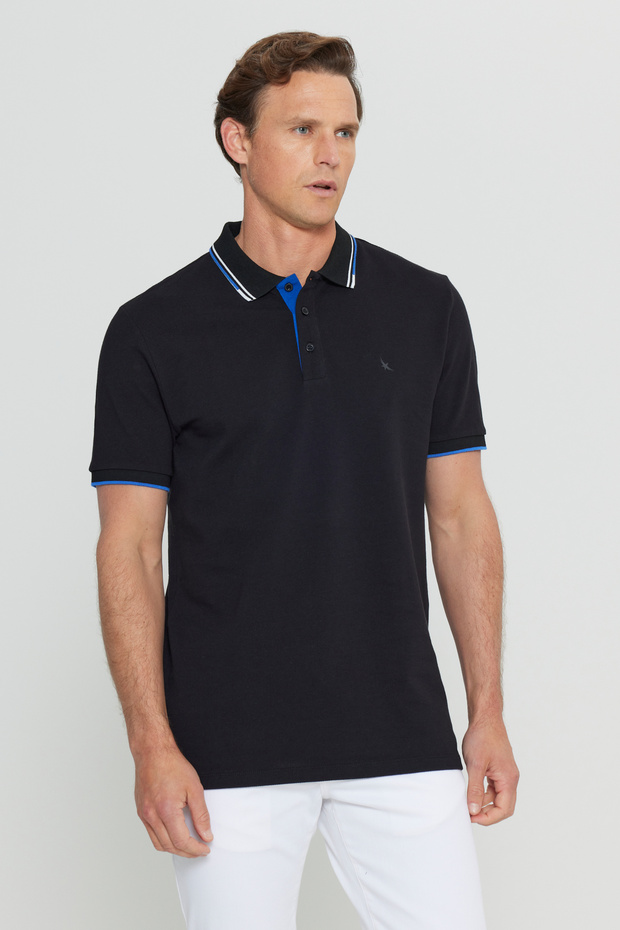 Men's Black 100% Cotton Slim Fit Slim Fit Polo Neck T-Shirt