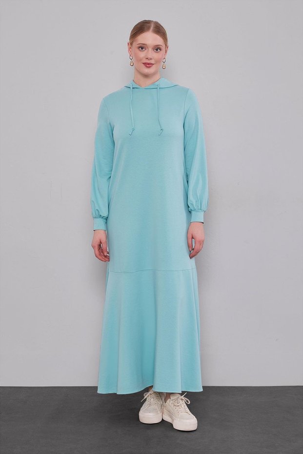 Green Hooded Dress with Hidden Pocket Detail
