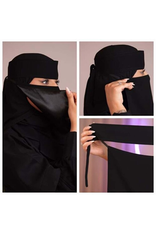 عدد ( 6 ) نقاب ملكي مبطن حرير أسود (ربطة)