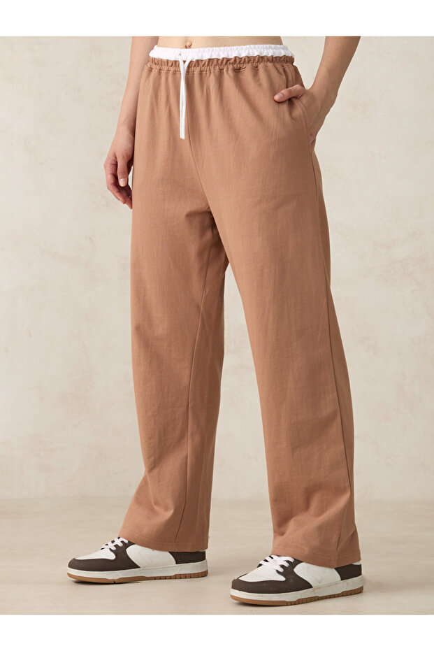 Brown Dual Toned Waistband Joggers