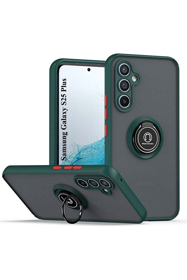 Samsung Galaxy S25 Plus Rotational Metal Ring Kickstand Cover - Shockproof Hard Matte Case with Magn