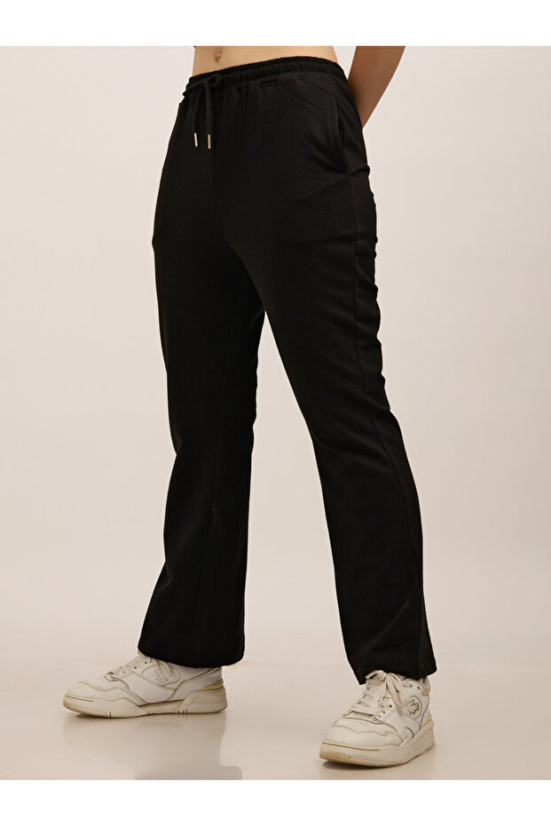 Black Basic Solid Flared Joggers - 1