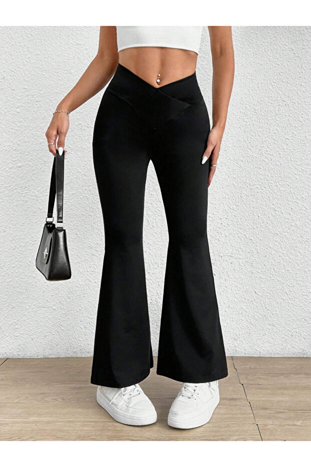 Solid High Waist Flared Pants - 2