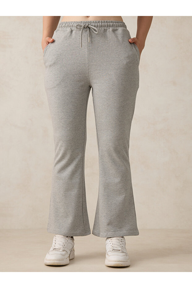 بنطال رياضي رمادي سادة أساسي واسع واسع الأرجل - 6
