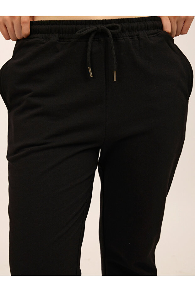 Black Basic Solid Flared Joggers - 5