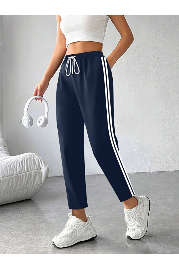 Women's Checked Drawstring Waist Pocket Detail Chino