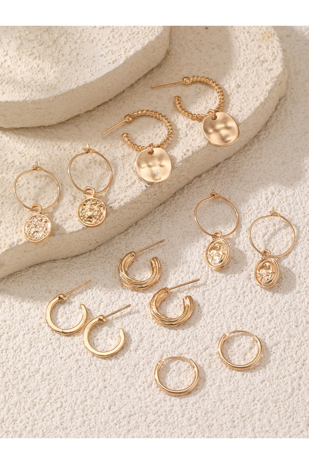 Set of 6 - Gold Hoop Earrings
